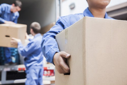 Professional packing boxes arranged for a Pimlico home move