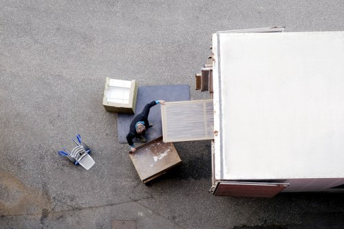 Packed office items ready for transport during a Pimlico removals job